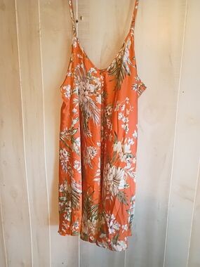 Floral Slip Dress in Coral with Tropical Print Teddy Plus Size 3x